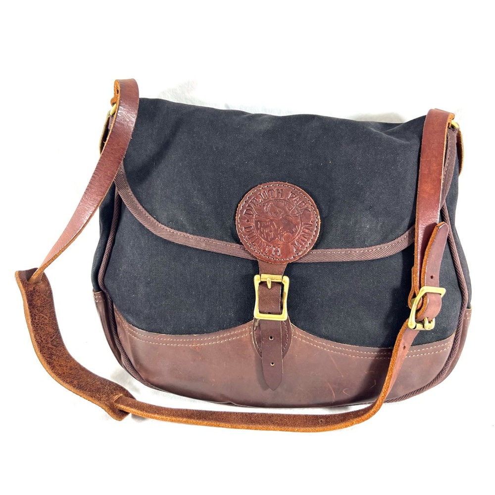 DULUTH PACK DULUTH MINN Black Canvas Brown Leather Saddle Crossbody Made in USA